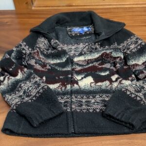 Rustic Mountains Fair Isle Zippered Fleece Jacket Wool Blend Women’s S